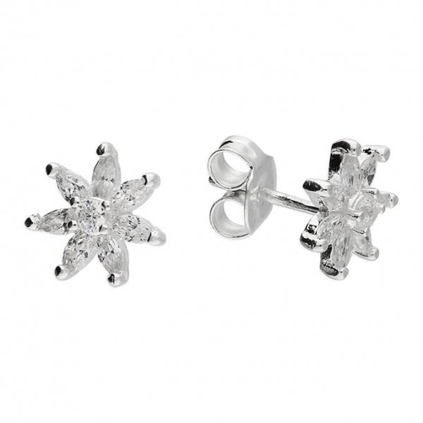 Sterling Silver Earrings - CZ Flower Studs