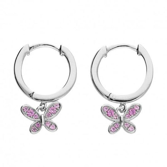 Sterling Silver Earrings - Pink CZ Butterfly