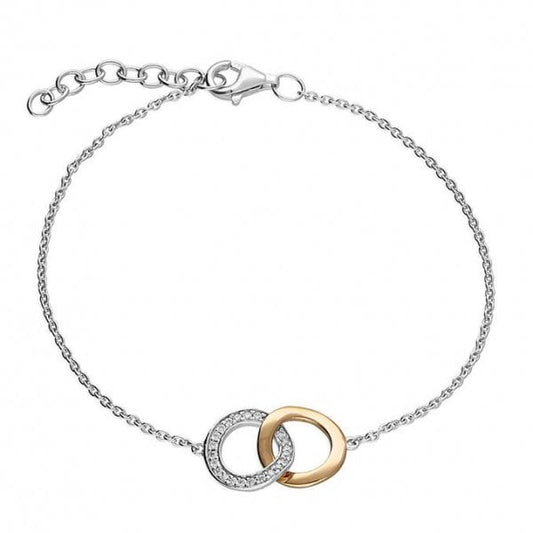 Sterling Silver Bracelet 19cm - Two Tone with CZ
