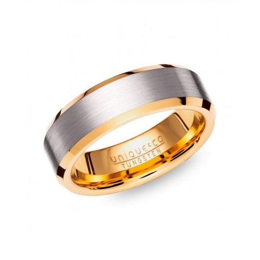 TUNGSTEN 7MM RING GOLD & SILVER FINISH WITH BEVELL