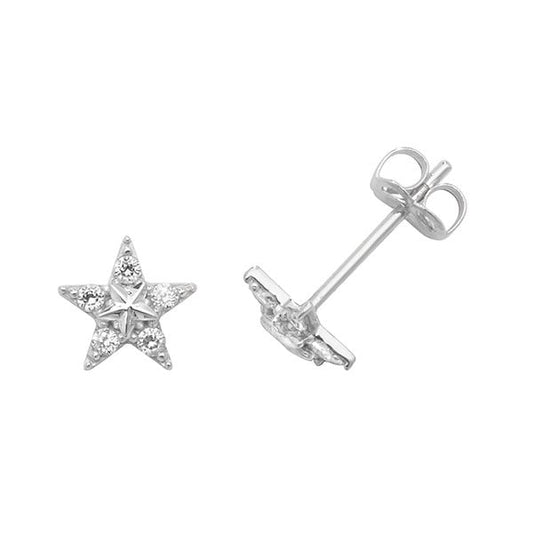 9CT WHT GOLD CZ FISHSTAR STUD EARRINGS