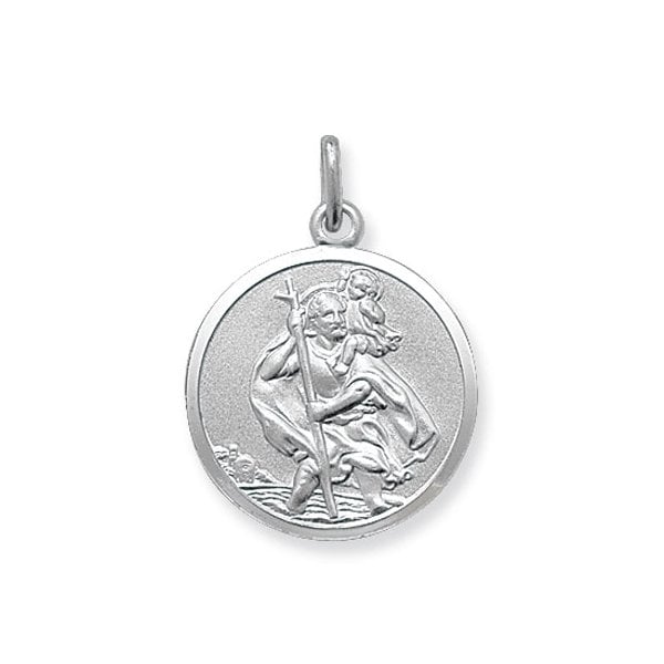 Silver St Christopher Double Sided Round Pendant