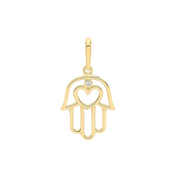 9CT YELLOW GOLD CZ HAMSA CHARM