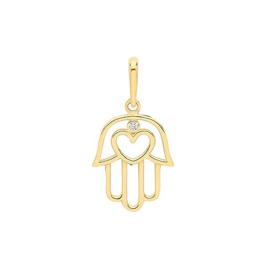 9CT YELLOW GOLD CZ HAMSA CHARM