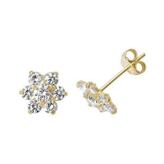 9CT YEL GOLD CZ FLOWER STUD EARRINGS