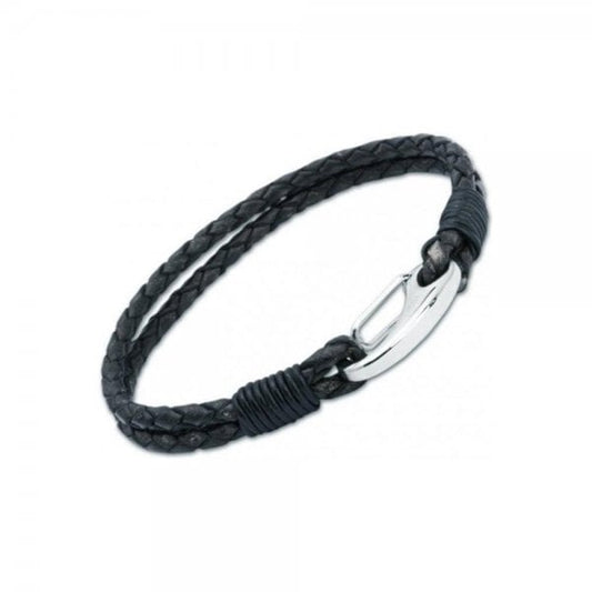 Black Leather Bracelet - Steel Shrimp Clasp