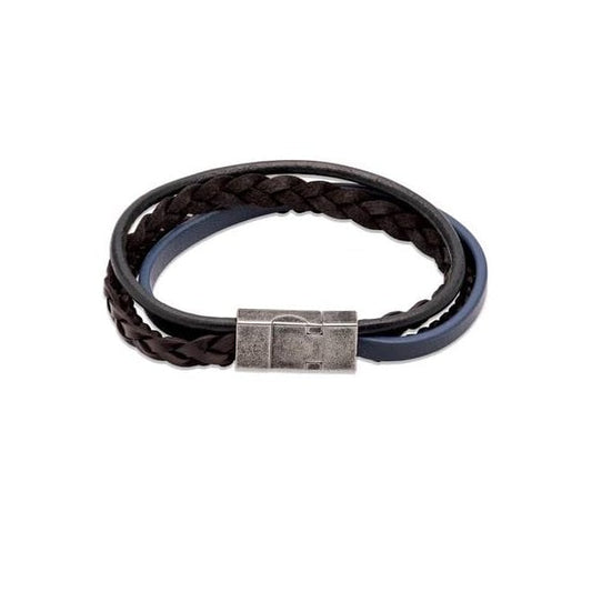 GENTS BLACK/BLUE LEATHER BRACELET