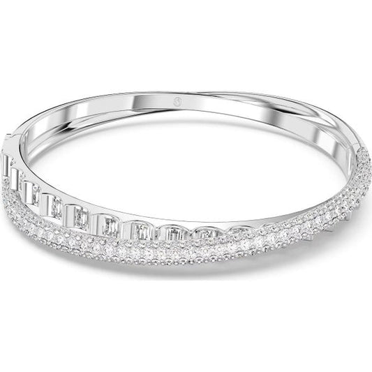 Rota bangle, Mixed cuts, White, Rhodium, Medium