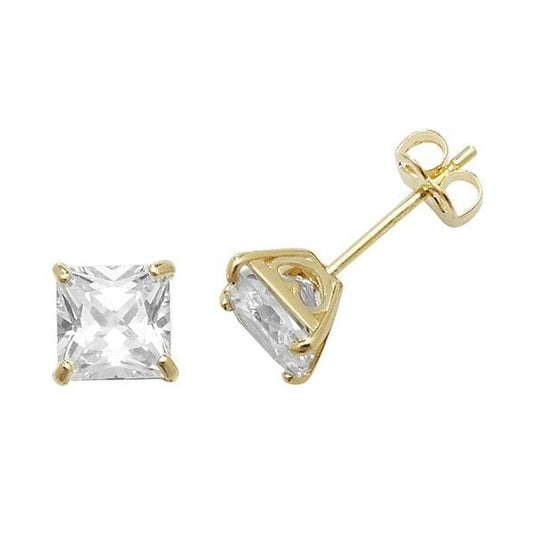 9CT YELLOW GOLD SQUARE CZ STUD EARRINGS