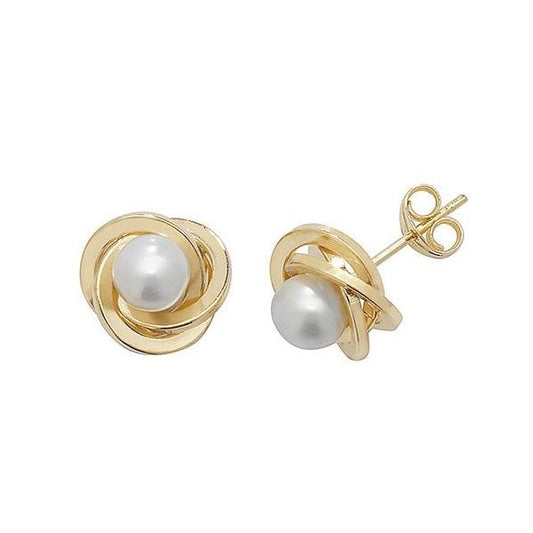 9CT YELLOW GOLD PEARL ORBITAL STUD EARRINGS