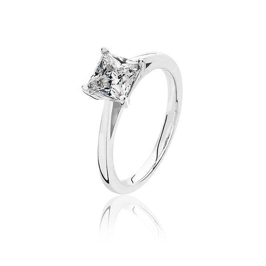 SILVER 4 CLAW SET 6MM SQUARE CZ RING - SIZE L