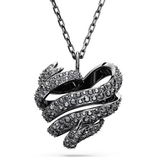 Volta pendant, Heart, Small, Black, Ruthenium