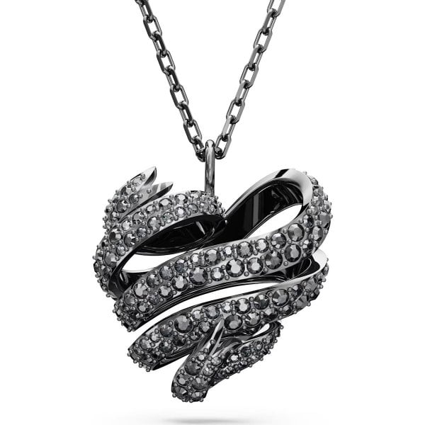 Volta pendant, Heart, Small, Black, Ruthenium