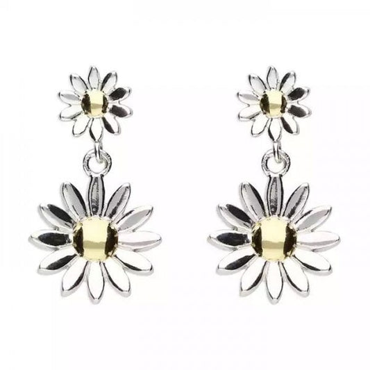 Sterling Silver Earrings - Two Tone Daisy