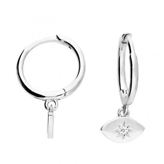 Sterling Silver Earrings - Evil Eye White CZ 10mm