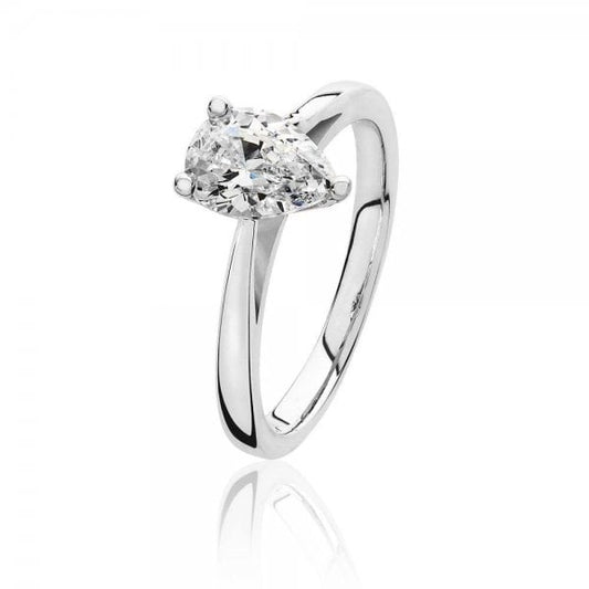 3 Claw Set 8x6mm Pear Shape Cubic Zirconia Ring - SIZE K