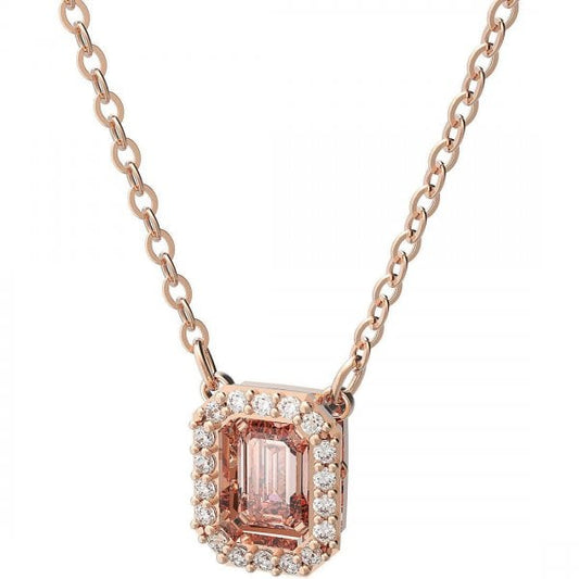 Millenia necklace, Octagon cut Swarovski zirconia, Pink, Rose gold tone plated