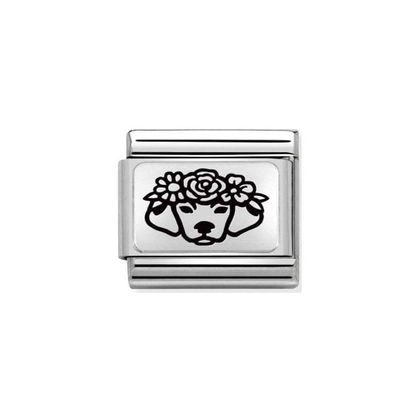 Silver Dog Flowers Charm
