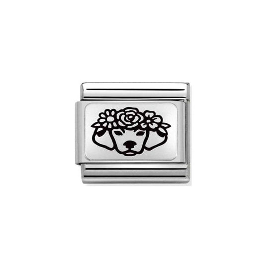 Silver Dog Flowers Charm
