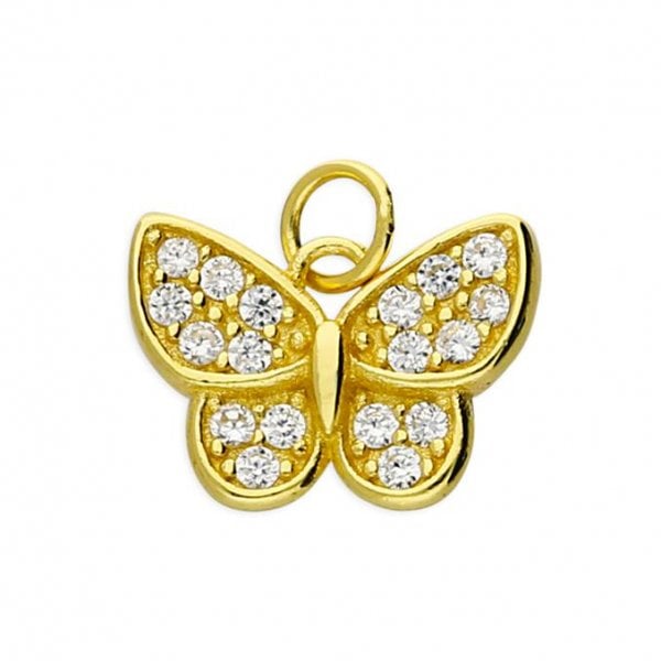 Yellow Gold Plated Pendant - CZ Butterfly