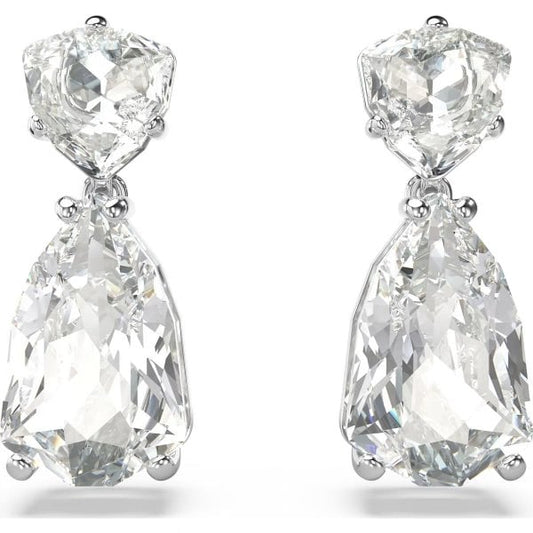 Mesmera drop earrings, Mixed cuts, White, Rhodium