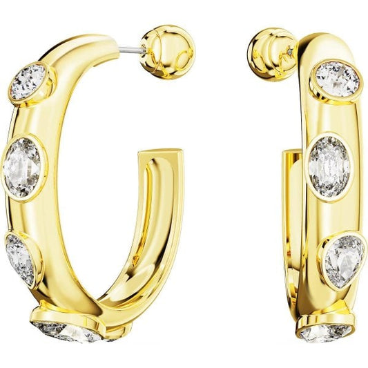 Dextera hoop earrings Mixed cuts, White, Gold-tone