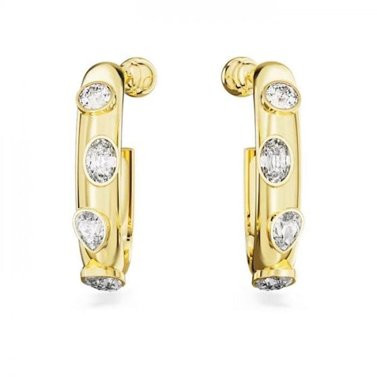 Dextera hoop earrings Mixed cuts, White, Gold-tone