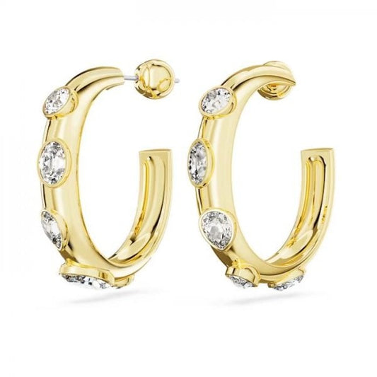 Dextera hoop earrings Mixed cuts, White, Gold-tone