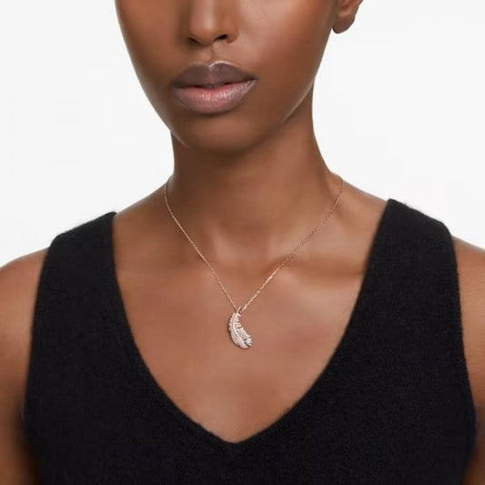 Nice pendant, Feather, White, Rose gold-tone plate