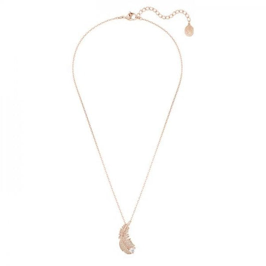 Nice pendant, Feather, White, Rose gold-tone plate