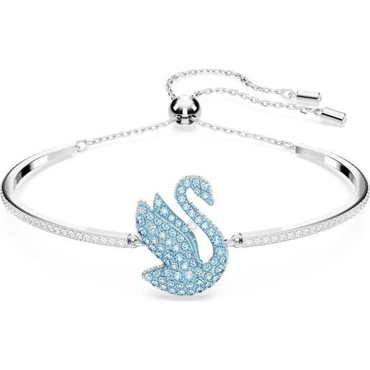 Swarovski Iconic Swan bangle, Swan, Blue, Rhodium