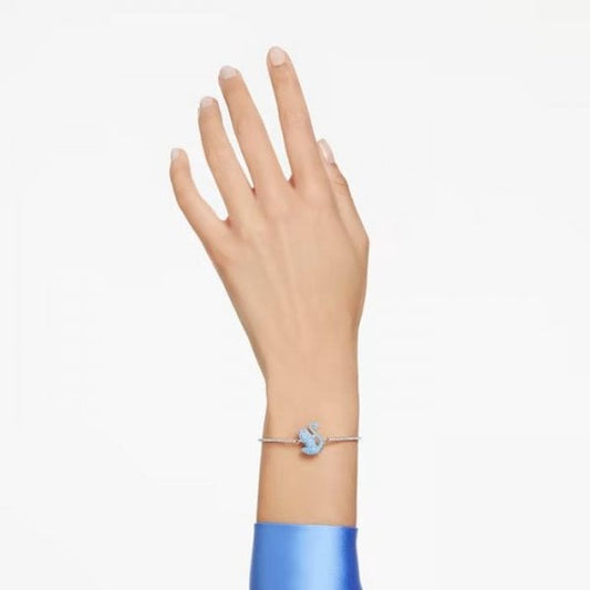 Swarovski Iconic Swan bangle, Swan, Blue, Rhodium