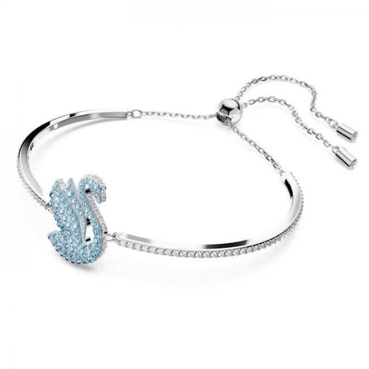 Swarovski Iconic Swan bangle, Swan, Blue, Rhodium