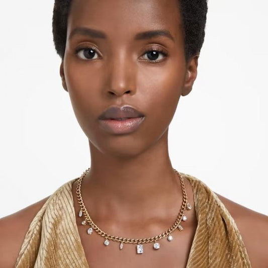 Dextera necklace, Mixed cuts, White, Gold-tone