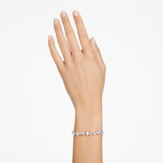 Mesmera bracelet, Mixed cuts, White, Rhodium plate