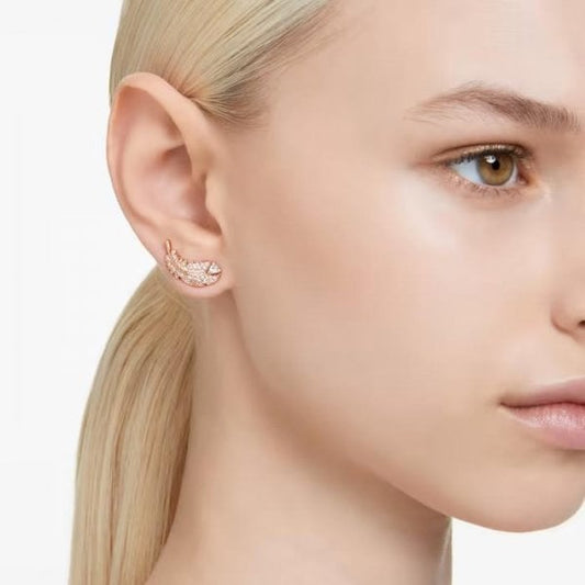 Nice stud earrings, Feather, White, Rose gold-tone