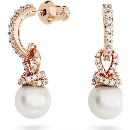 Originally drop earrings, White, Rose gold-tone
