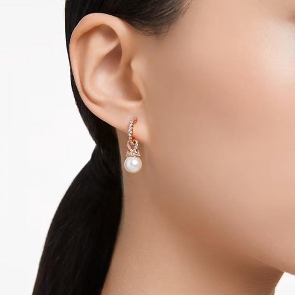 Originally drop earrings, White, Rose gold-tone