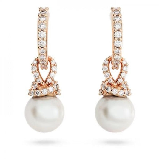 Originally drop earrings, White, Rose gold-tone