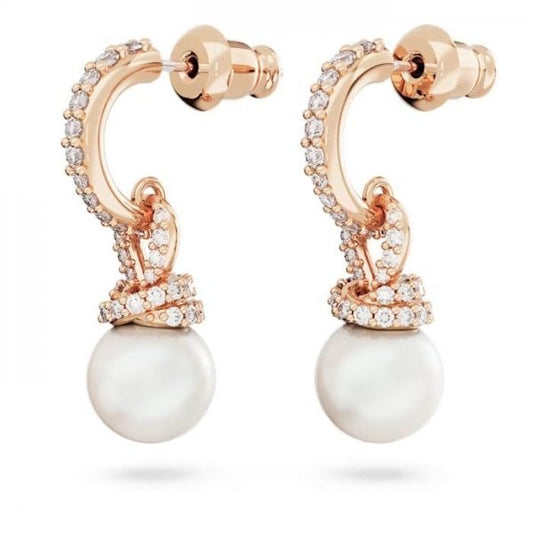Originally drop earrings, White, Rose gold-tone