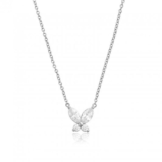 Sparkle Butterfly Silver Marquise Necklace