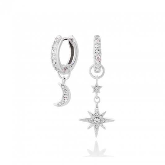 Celestial Silver Moon & Star Huggie Hoops