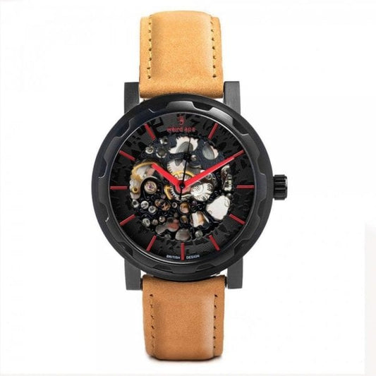 EX-DISPLAY Kolt Black Red & Suede Skeleton Watch