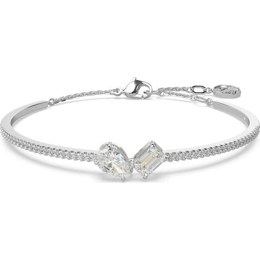 Mesmera bangle, Mixed cuts, White, Rhodium, M