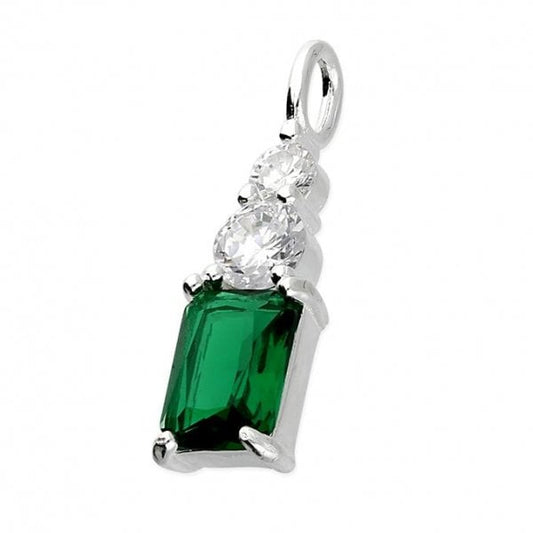 Sterling Silver Pendant - CZ and Emerald