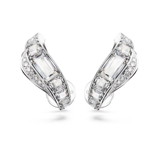Hyperbola clip earrings, Mixed cuts, White