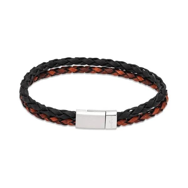 Gents Dark Brown/Black Leather Bracelet 19cm