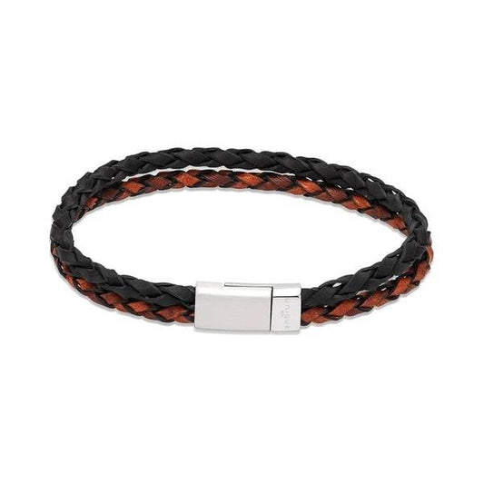 Gents Dark Brown/Black Leather Bracelet 19cm