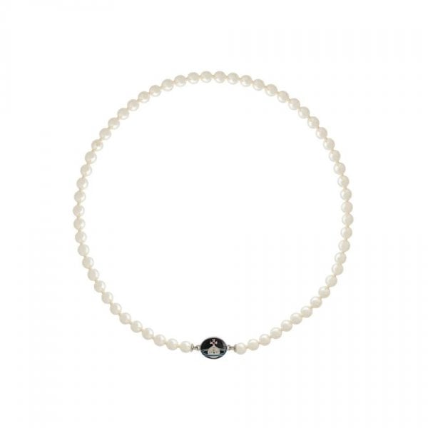Loelia Pearl Necklace Black Enamel