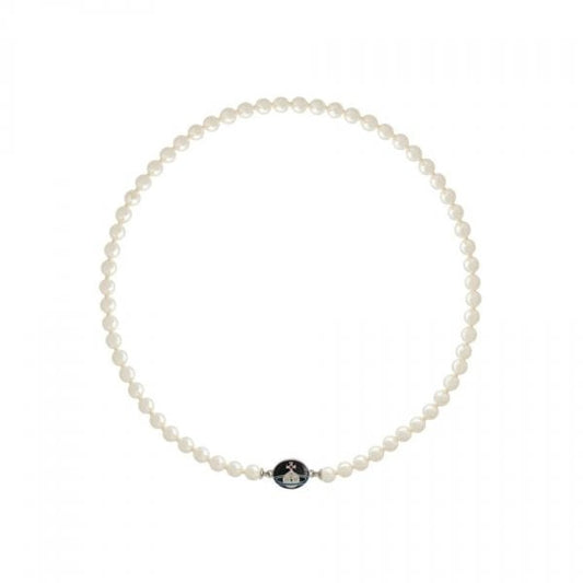 Loelia Pearl Necklace Black Enamel
